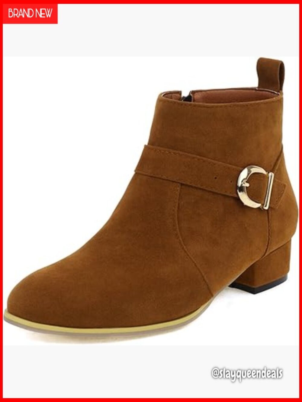 Faux Suede Ankle Booties with Chunky Heel and Buckle Zip Up
